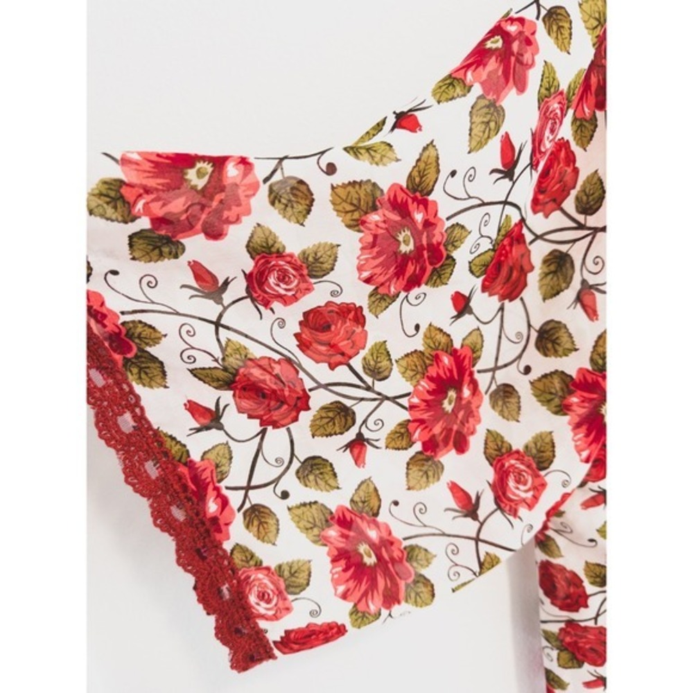 LuLaRoe Kimono Coverup Womens Medium White Red Rose Floral Lace Trim Chiffon - Picture 6 of 8